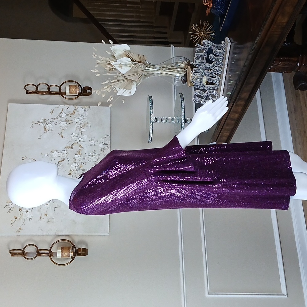 NWT Vicent Camuto Women's Purple Cocktail Sheath Dress Flared Sleeves. Size XS - Picture 4 of 17